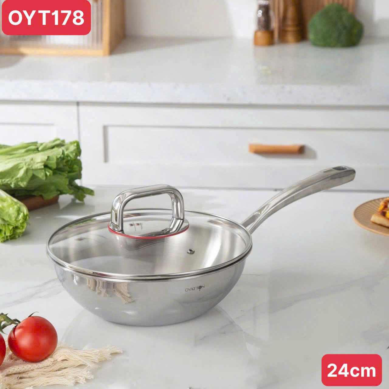 Chào xào sâu lòng nắp kính OYATTON 24cm OYT178