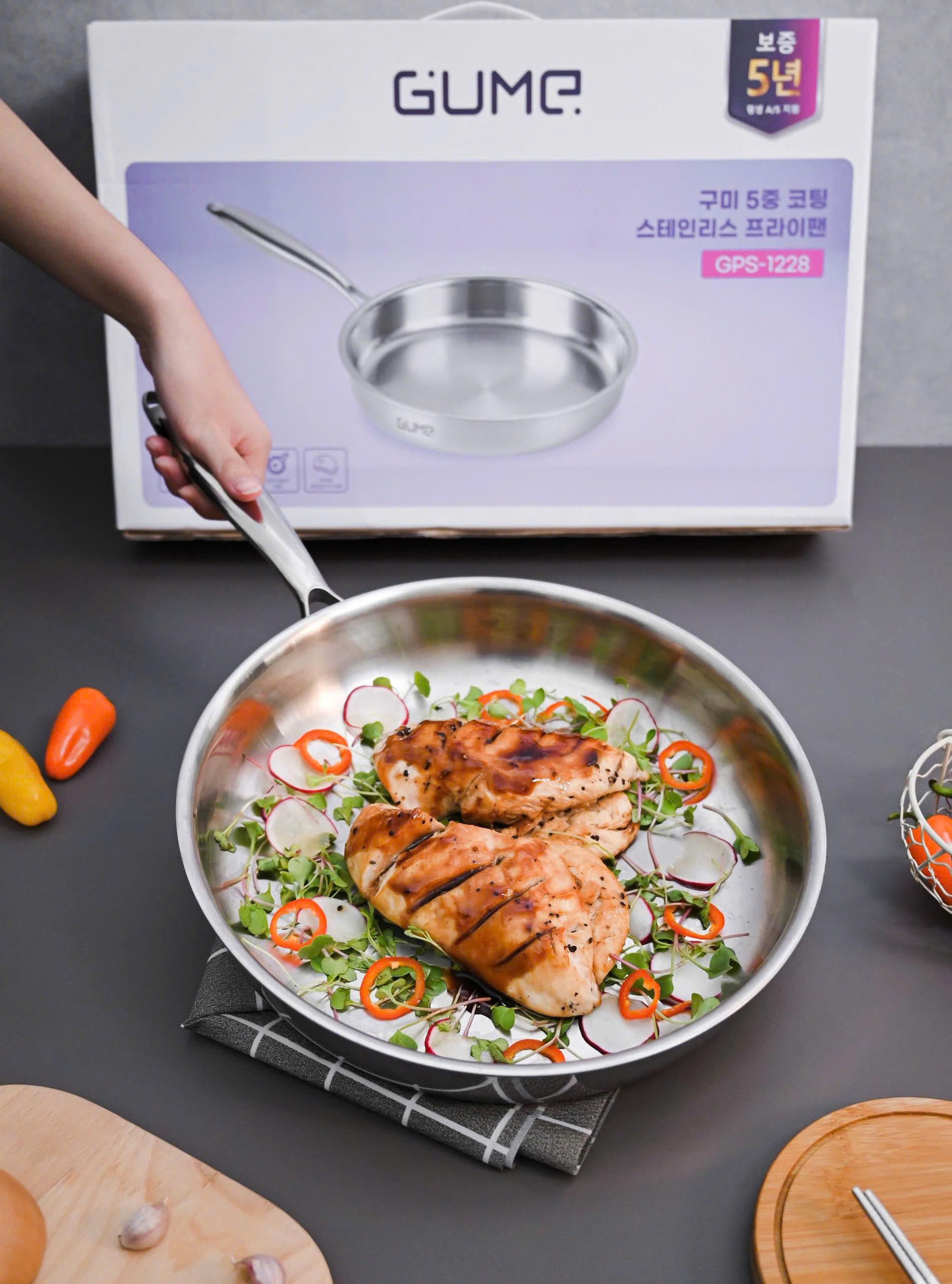 Chảo cạn 5 lớp inox liền khối GUME GPS1228 size 28cm