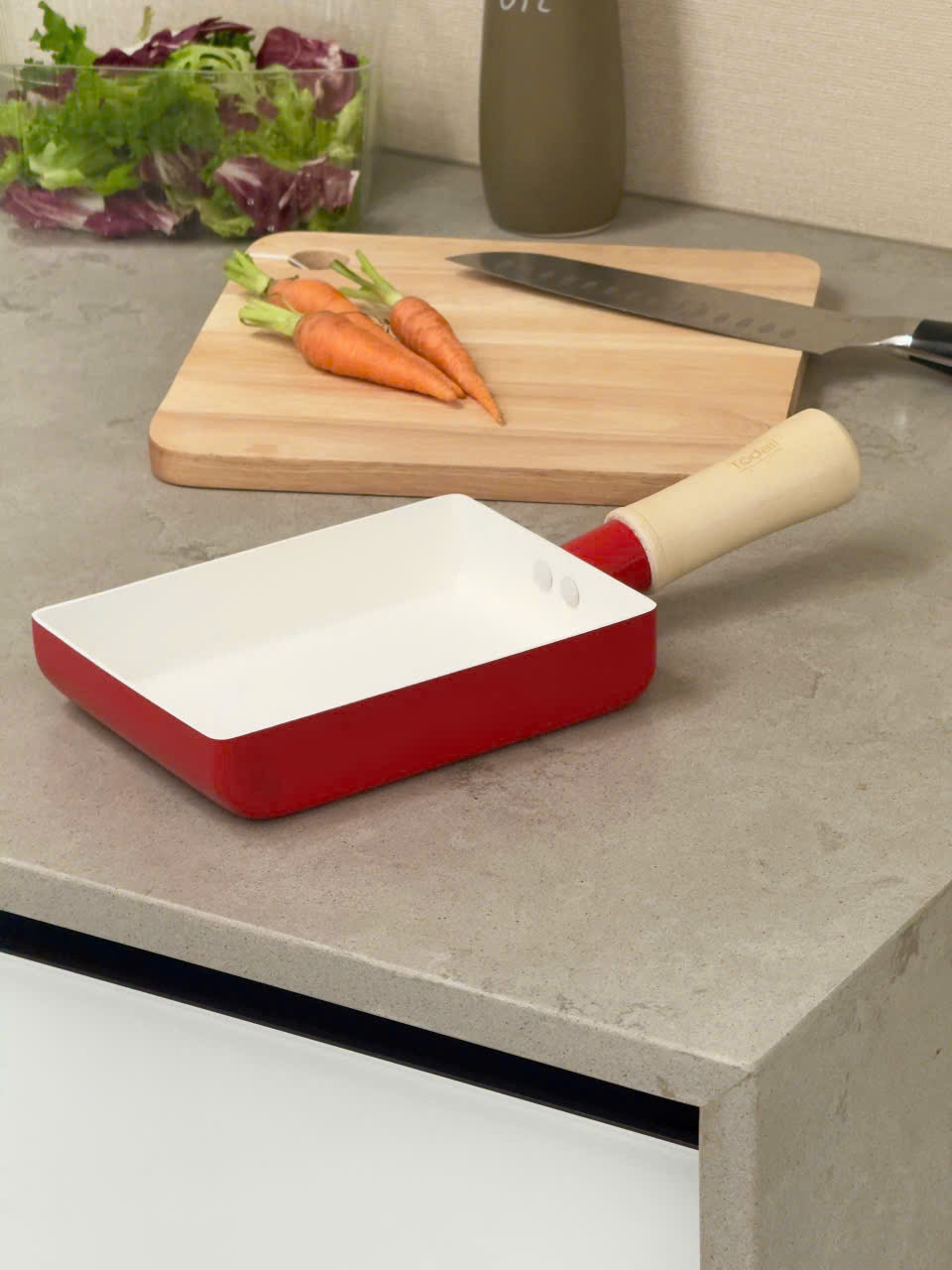 Chảo mini chống dính Ceramic, cán gỗ Todaii Nhật Bản Chữ nhật size 17cm