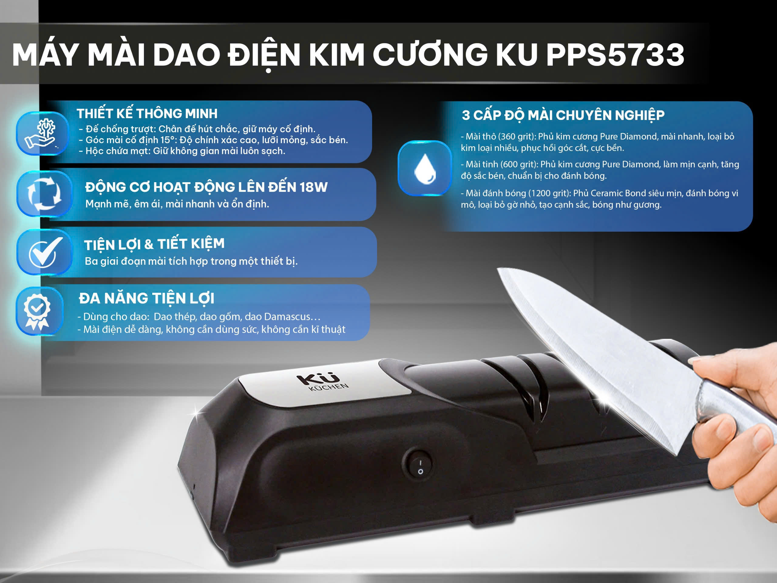 Máy mài dao điện kim cương KUCHEN KU PPS5733, 18W