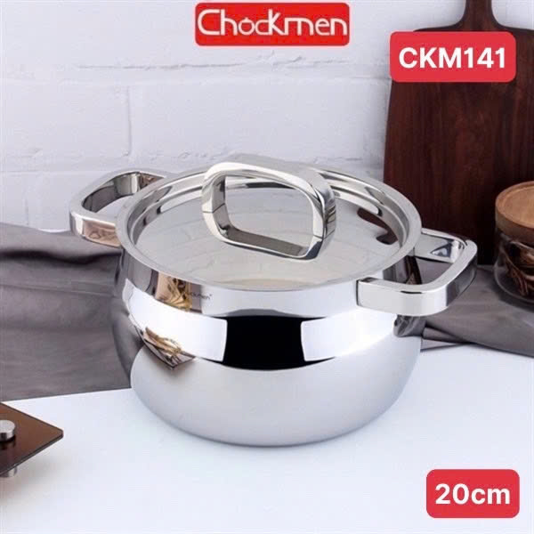 Nồi inox liền khôi 18/10 quai vuông Chockmen CKM141, size 20cm