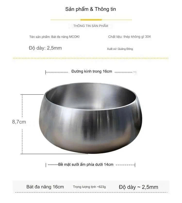 Thố kiêm nồi đa năng inox Chockmen 14cm C203, CKM-AL203P14