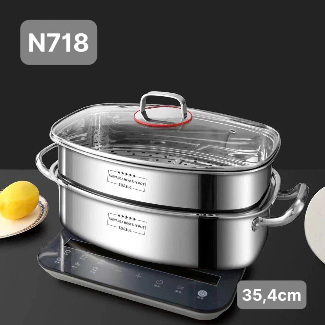 Nồi hấp cá 2 tầng inox 304 NK-AL718ZG, KT:37x17.9cm