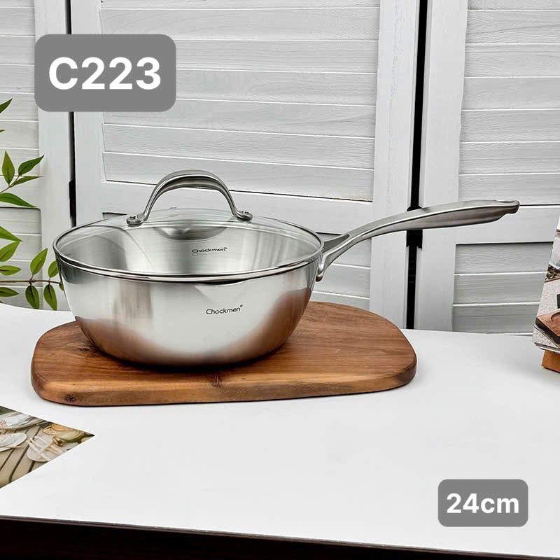 Chảo sâu lòng inox 316  nắp kính Chockmen 24cm CKM-ZX3L24D