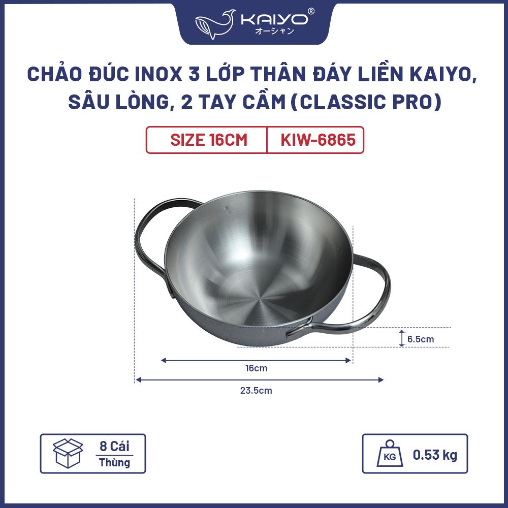 Chảo đúc inox 3 lớp thân đáy liên Kaiyo, sầu lòng, 2 tay cầm zise 16cm (Classic Pro) KIW-6865