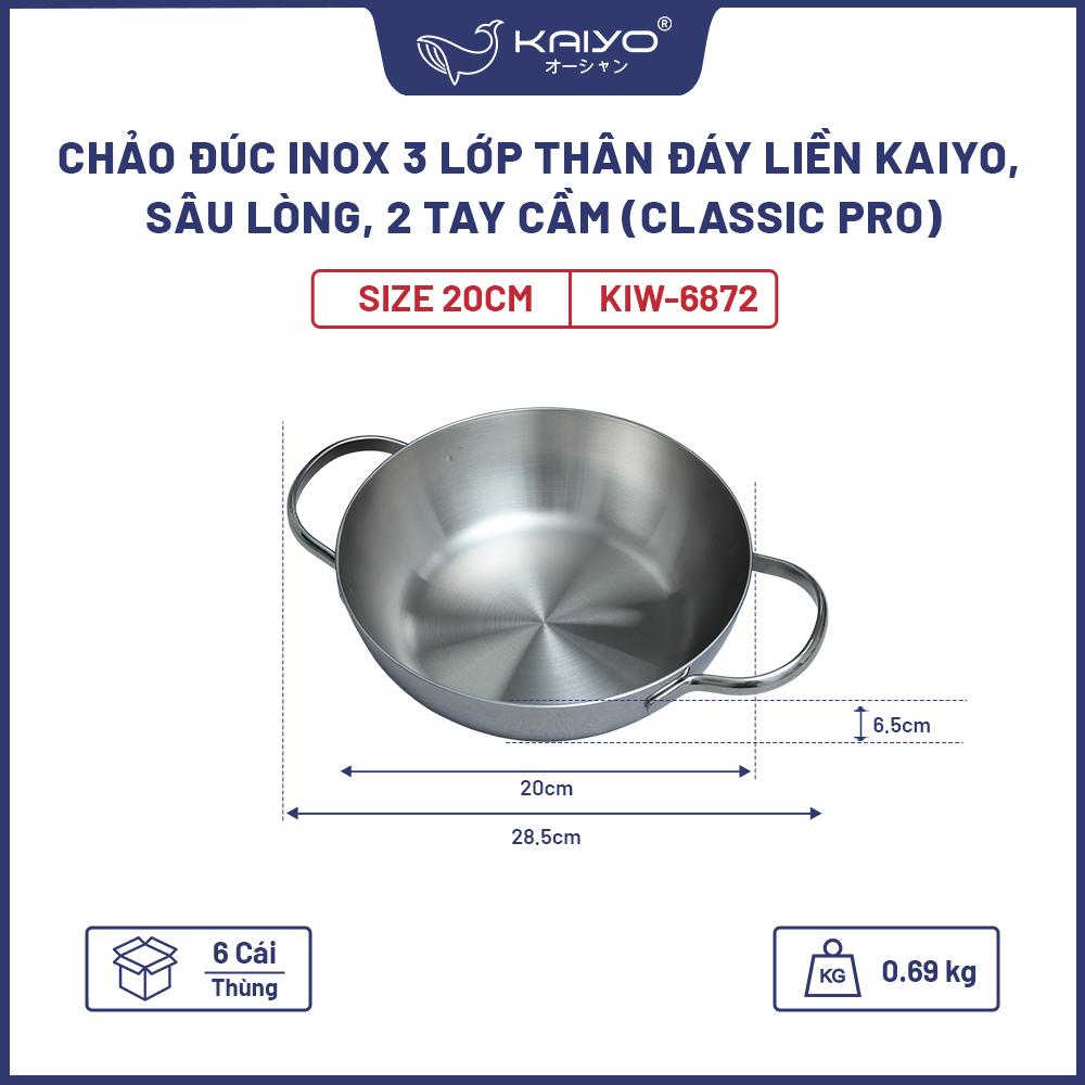 Chảo đúc inox 3 lớp thân đáy liên Kaiyo, sầu lòng, 2 tay cầm zise 20cm (Classic Pro) KIW-6872