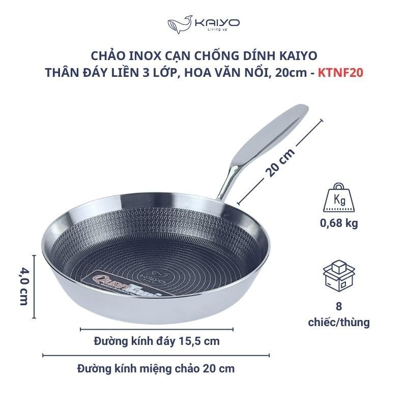 Chảo inox chống dính hoa vân nổi đáy liền KAIYO KNF3567 20x4cm