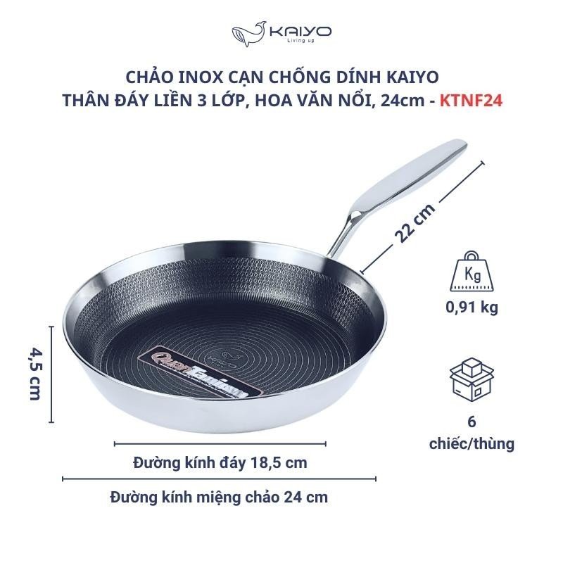 Chảo inox chống dính hoa vân nổi đáy liền KAIYO KNF3574, 24x4.5cm